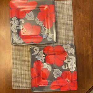 Plates by Laurie Gates Regency Collection Floral design 9 “ Grey Red Set of Two